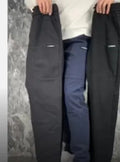 Men's ice silk stitching six-pocket embroidery high elastic casual pants in black, size 29-38