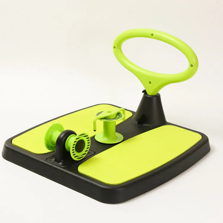 Green multifunctional fitness machine arm stretcher in colour box with dimensions 40.5x41x11.5cm