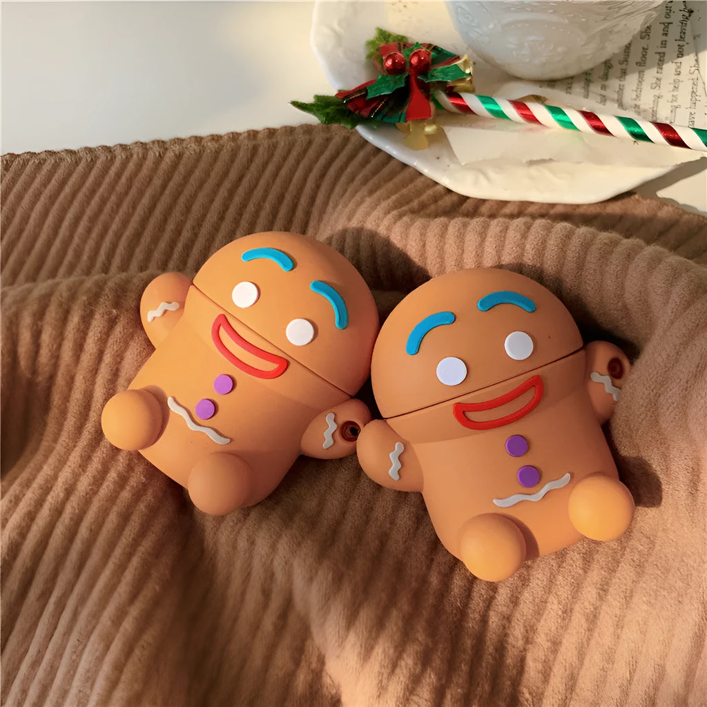 Thick gingerbread man silicone case for AirPods 1/2 with hook, cartoon style