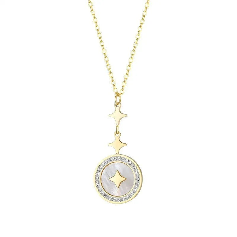 Gold titanium steel necklace with a six-pointed star pendant on an O-ring chain.