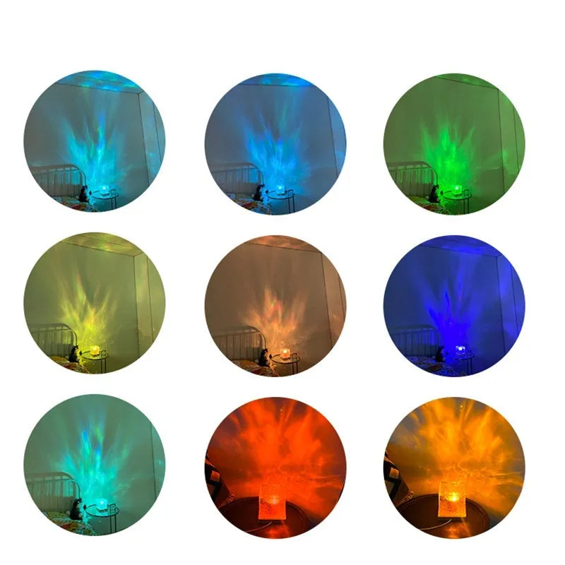 USB LED water ripple night light with rotating crystal projection and remote control