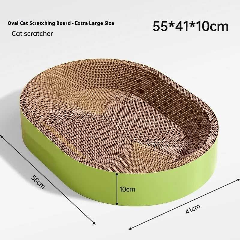 Green oval corrugated paper cat scratch board nest bed with a 55cm diameter