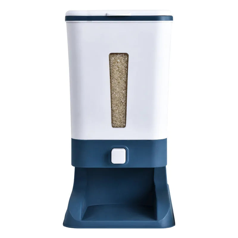 Automatic kitchen plastic rice bucket with metering dispenser in 5L to 6L capacity black colour