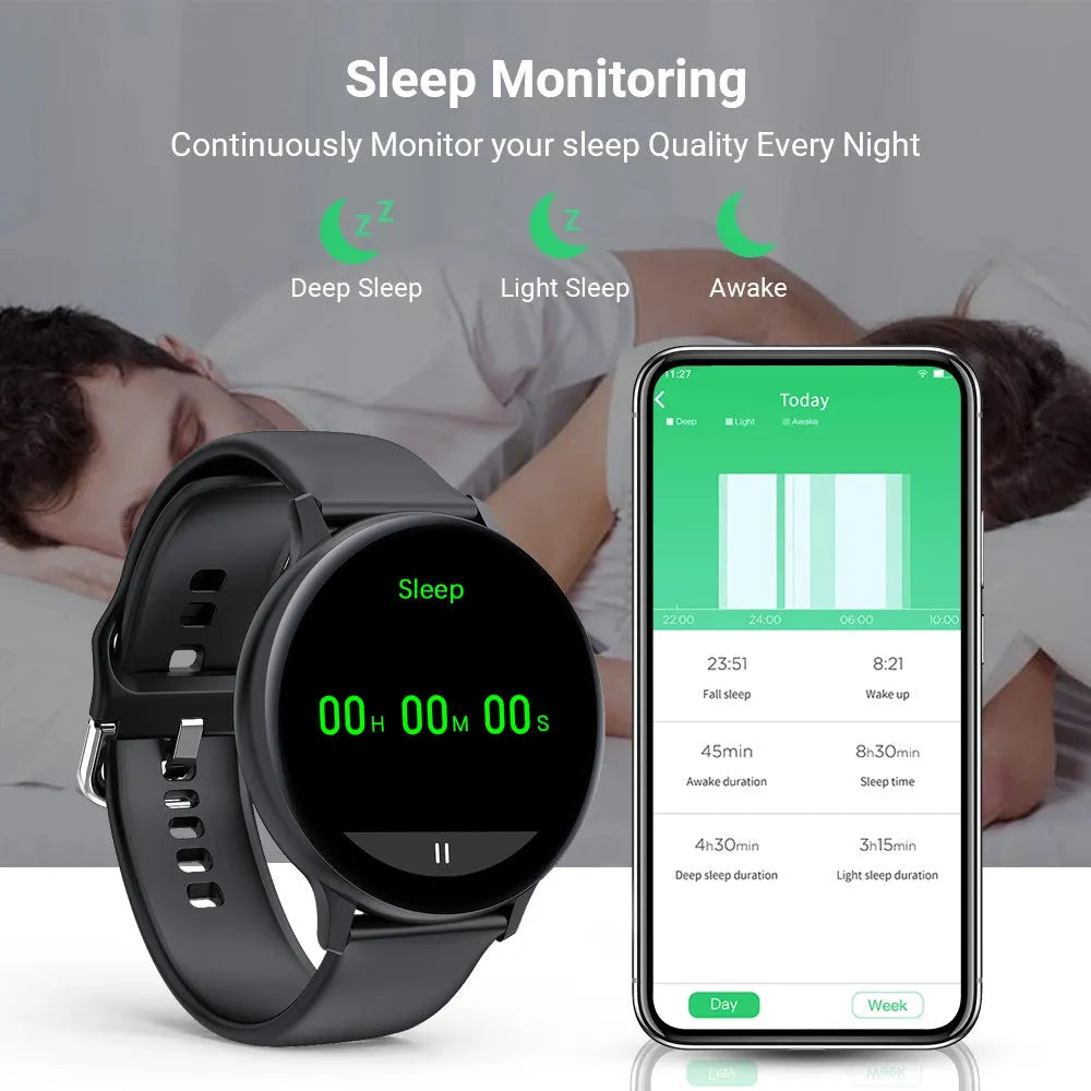 Smart bracelet with touch screen displaying health metrics and call function