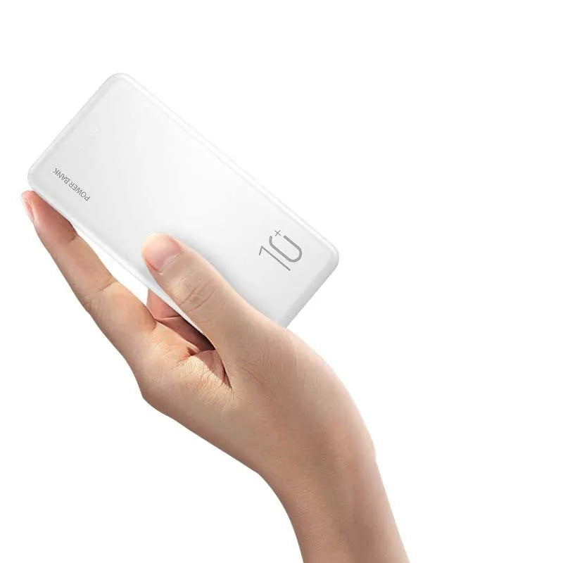 Ultra-thin 10000mAh power bank with multi-port output, in black