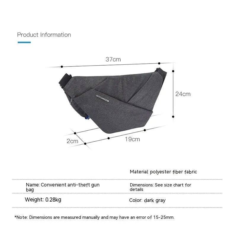 Digital storage canvas chest bag crossbody anti-theft package, dark gray right shoulder, business travel