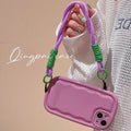 TPU phone case with ribbon wrist lanyard for Apple iPhone, all-inclusive solid colour cover