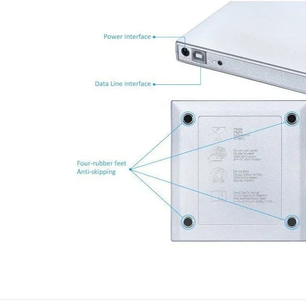 Silver external DVD burner portable optical drive USB interface compact 138x137.5x18mm