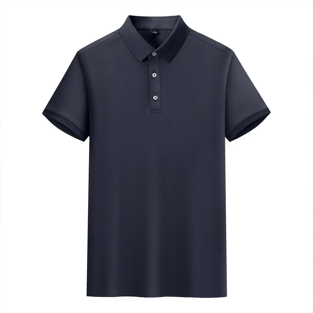 Short-sleeved lapel collar T-shirt in cotton mulberry silk blend fabric with mosaic detailing