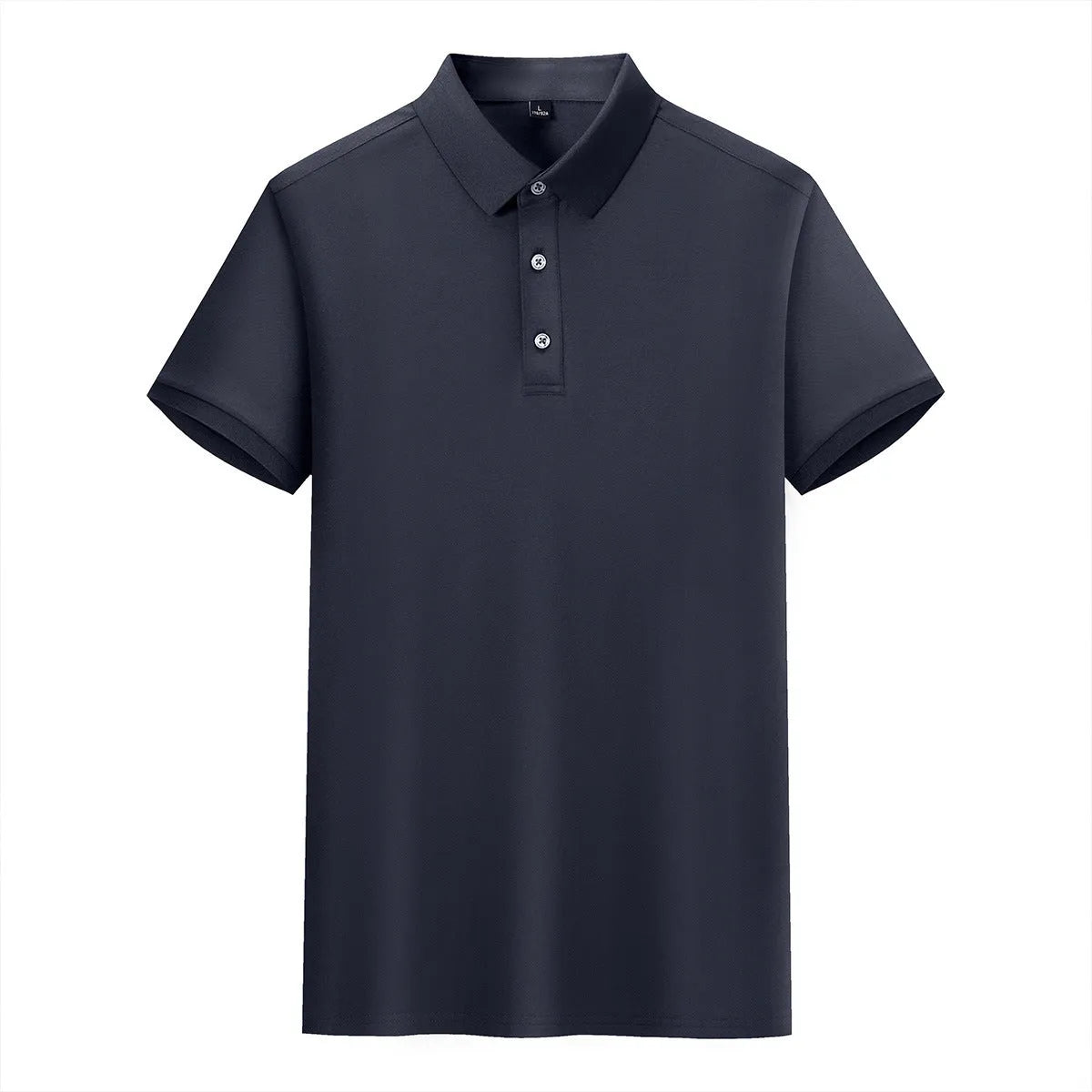 Short-sleeved lapel collar T-shirt in cotton mulberry silk blend fabric with mosaic detailing