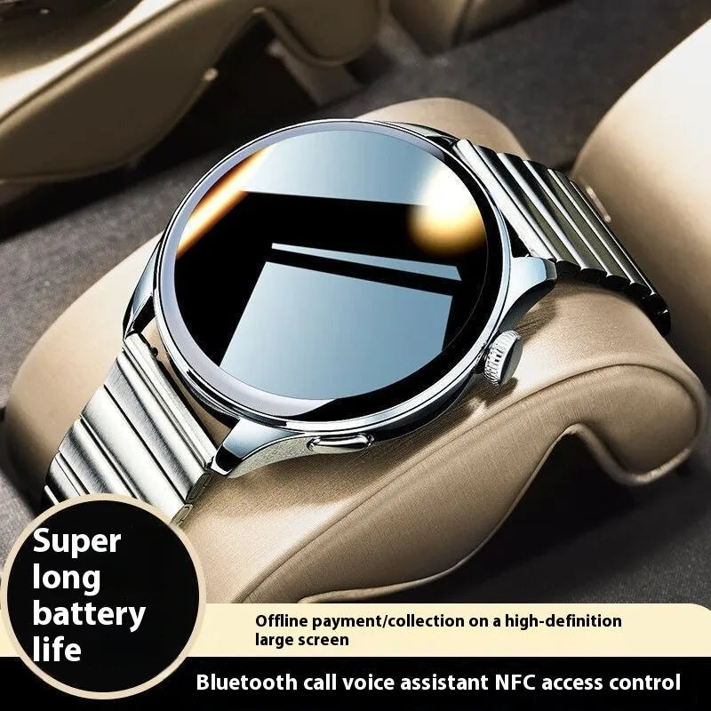 Multifunction smart watch with Bluetooth calling, heart rate and blood pressure monitoring, TFT screen, and choice of steel or leather style