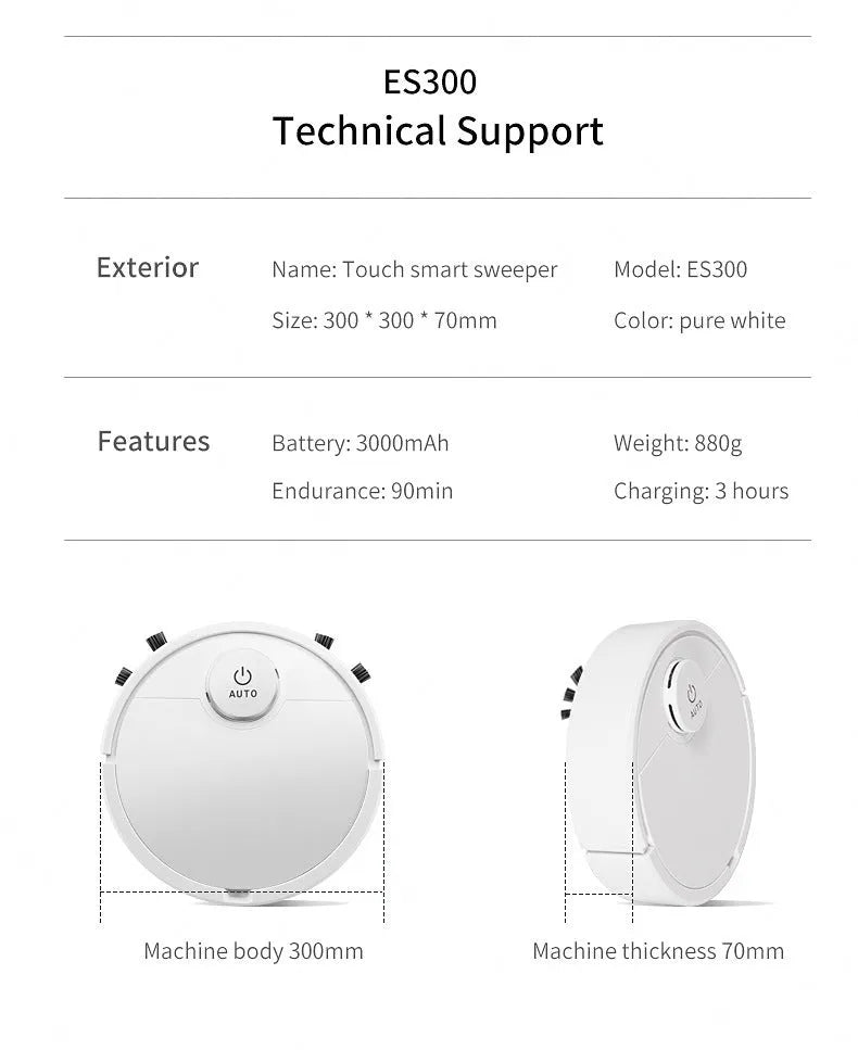 Black automatic sweeping robot with 28cm diameter and 6.8cm height for floor cleaning