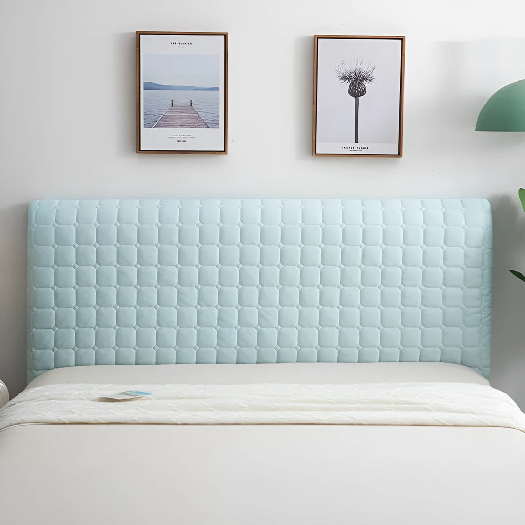 Simple style solid colour bedside protective cover in Crystal Velvet Ice Silk, shown in light gray on a bed