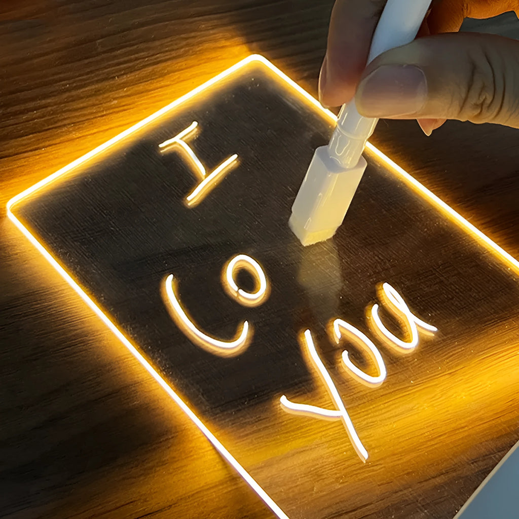USB message board night light with transparent acrylic surface and warm LED lighting display
