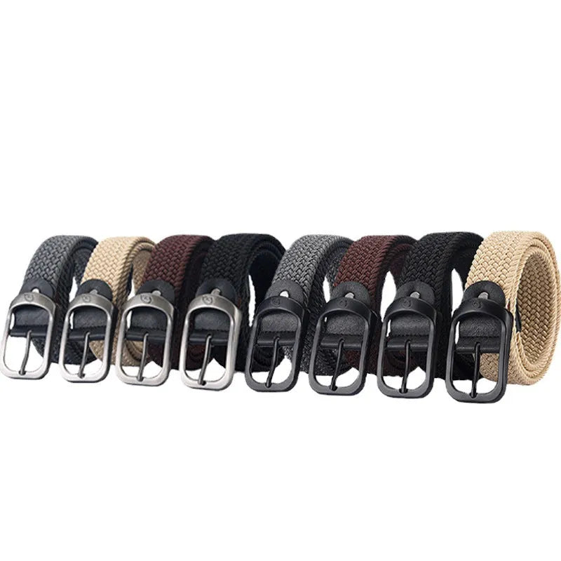 Men's casual toothless buckle belt with alloy rectangular buckle in black beige colour