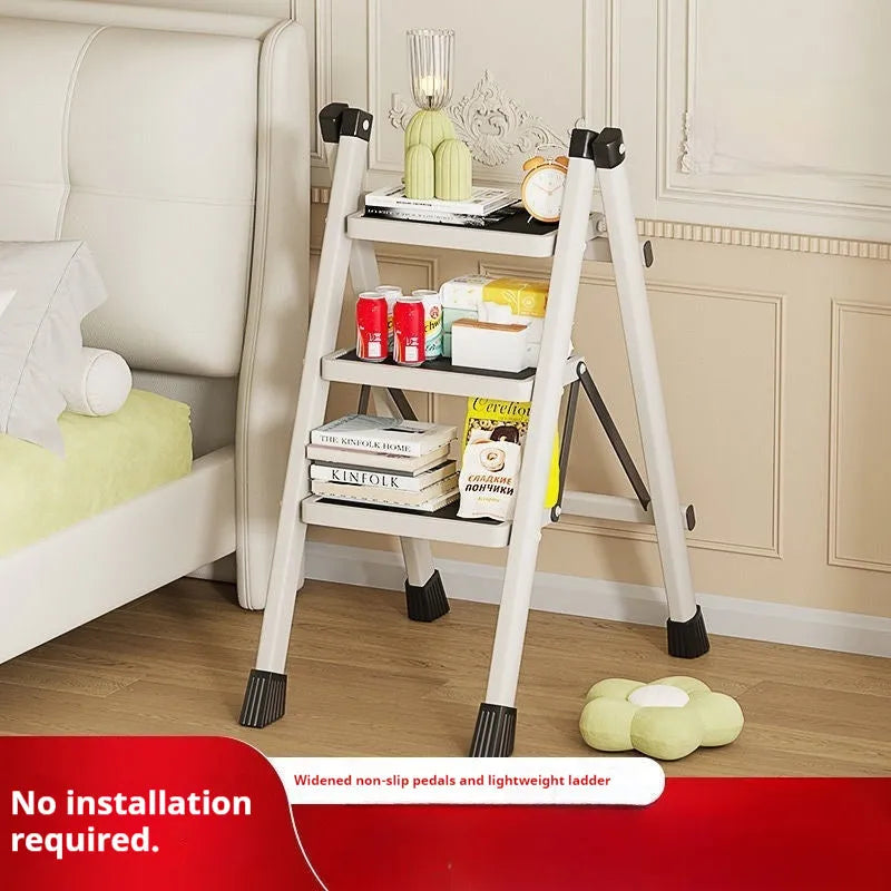 Household folding telescopic ladder four-step alloy black 150kg capacity