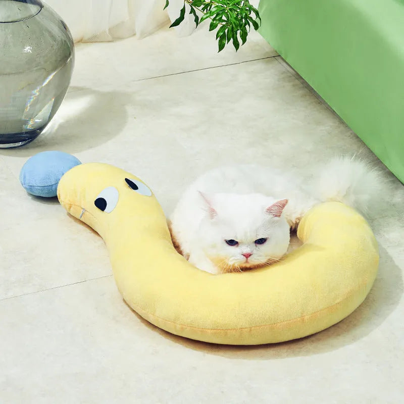Blue and yellow pet pillow cushion measuring 62cm by 39cm for dogs and cats