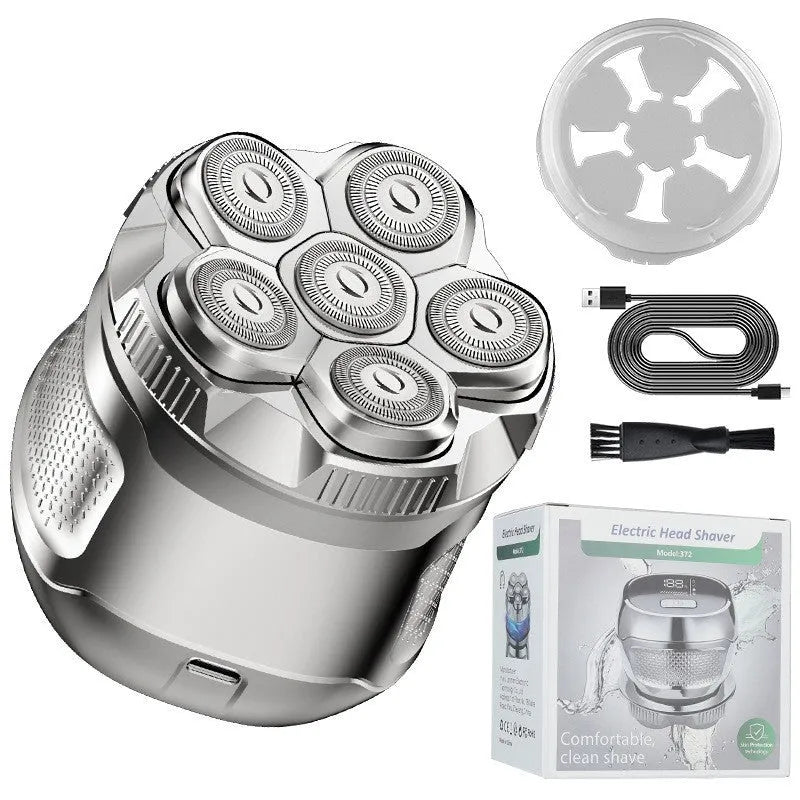 Men's hair clipper with 6D magnetic suction cutter head, digital display, and USB charging cable