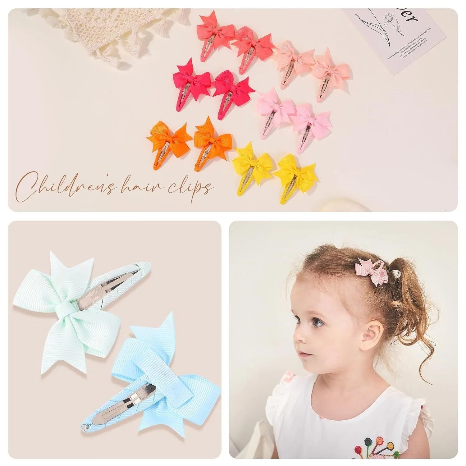 40 colourful grosgrain ribbon hair bows with fully wrapped snap clips for baby girls and toddlers