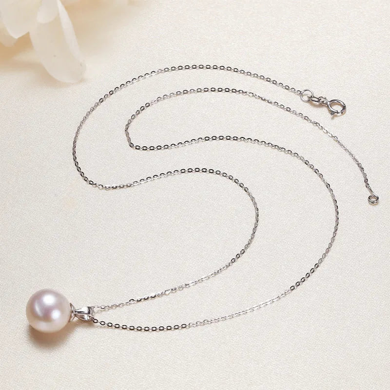 S925 silver freshwater pearl necklace with 11-12mm white Edison pearl pendant on 45cm chain