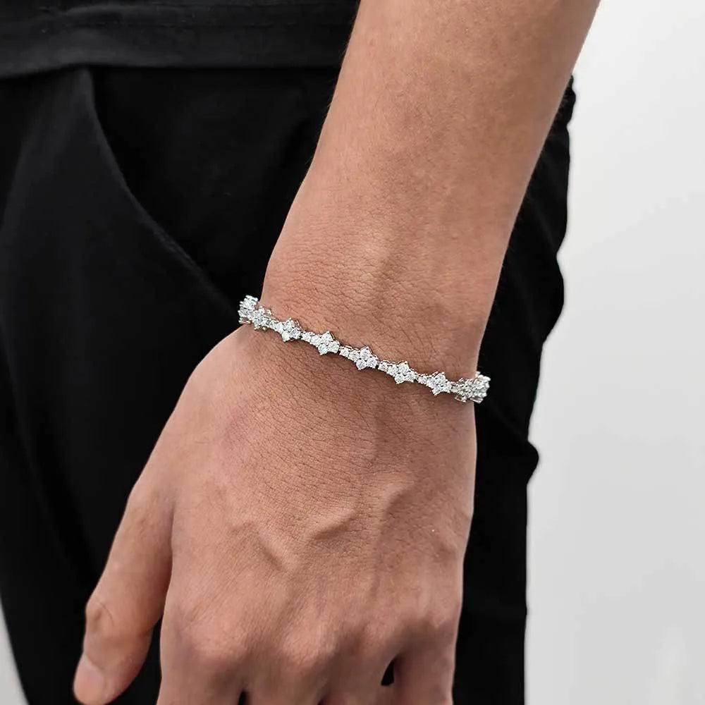 Copper spring fastener bracelet with inlaid zircon in gold finish, 6.5mm width geometric chain