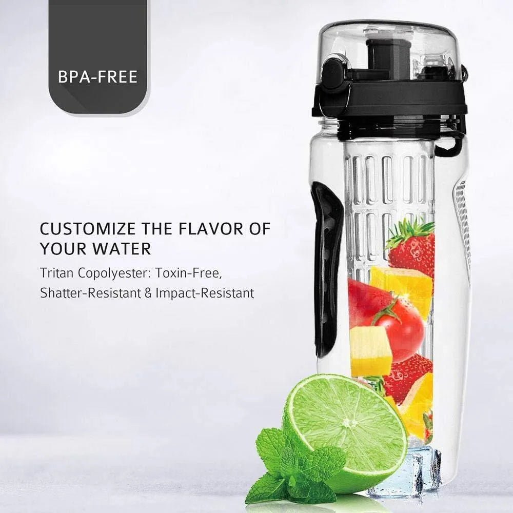 32oz Tritan fruit infuser water bottle with fruit cup and leakproof design