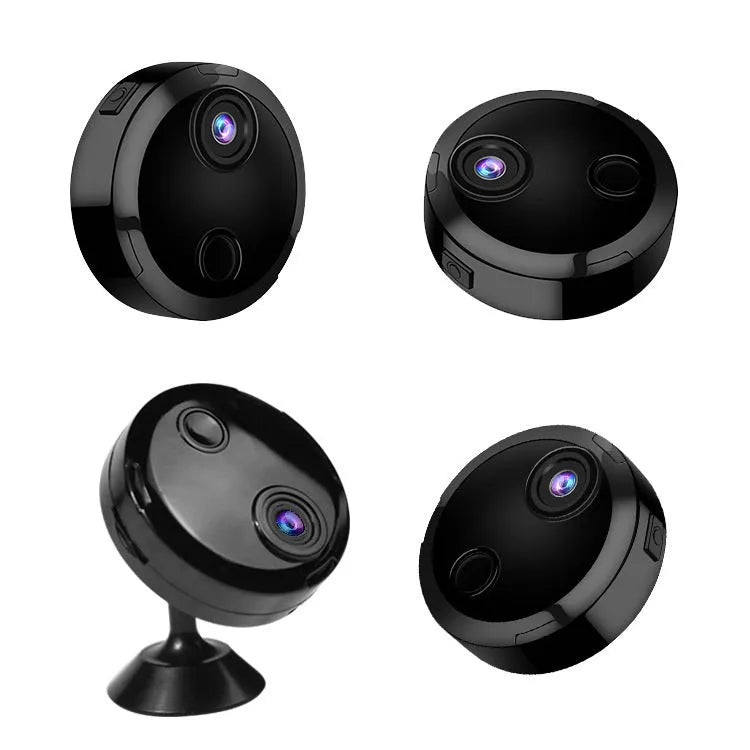 HDQ15 home security camera with bracket and back clip on a white background showing its compact 45x45x13mm size