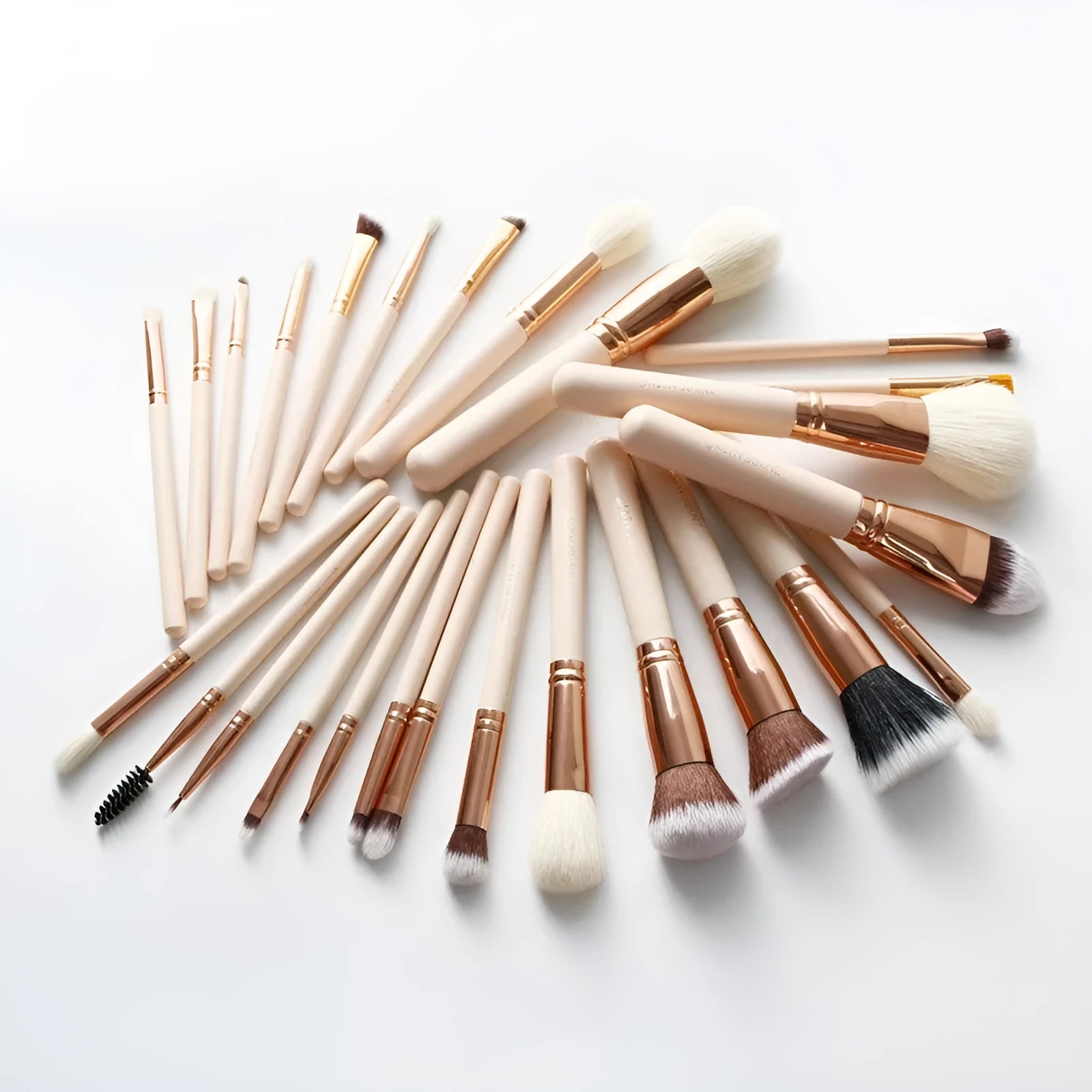26-piece pink makeup brush set with wooden handles in PU storage bag