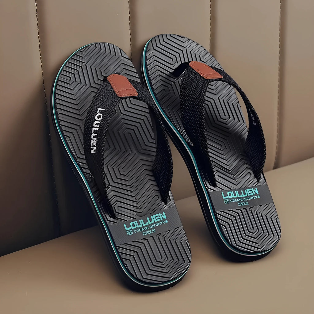 Men's flip flops in matcha green with an EVA upper and textured PVC sole.