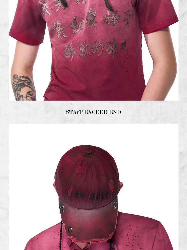 A rose red cotton peaked cap shown on a neutral background