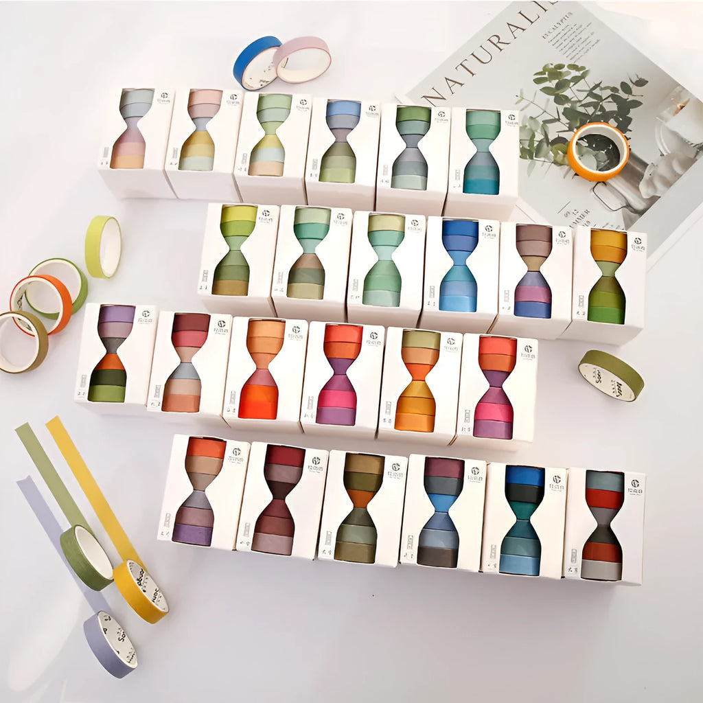 Six rolls of solid colour decorative tape with 24 solar term designs for manual ledger and album use