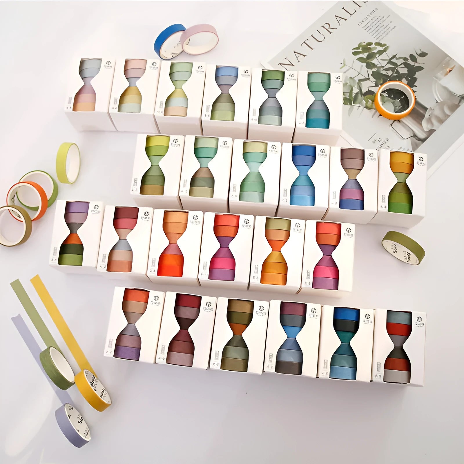 Six rolls of solid colour decorative tape with 24 solar term designs for manual ledger and album use