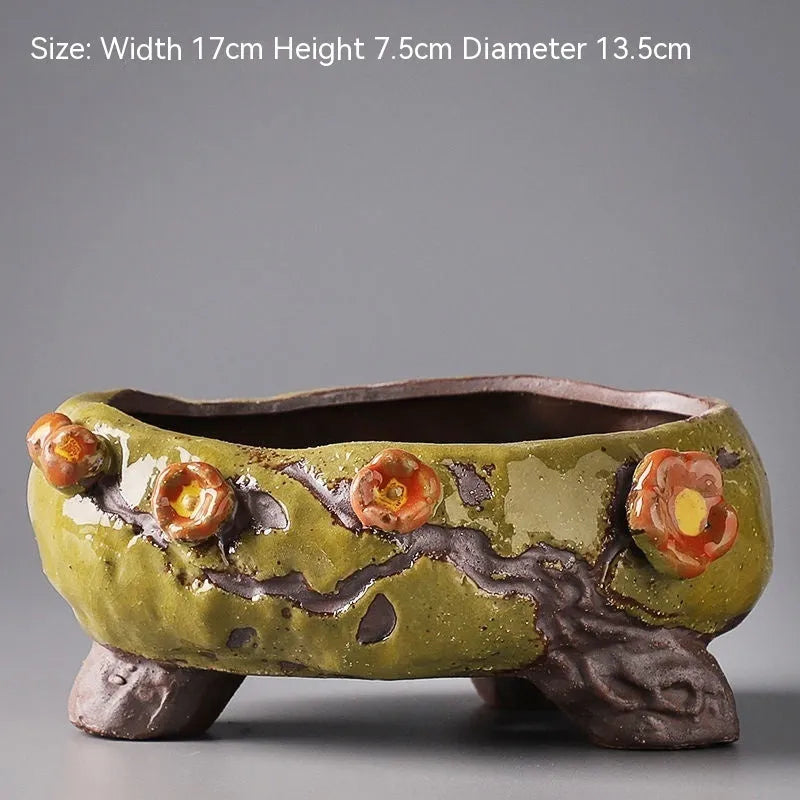 Ceramic combination pot with hand-painted meat and flower design in cute pastoral style