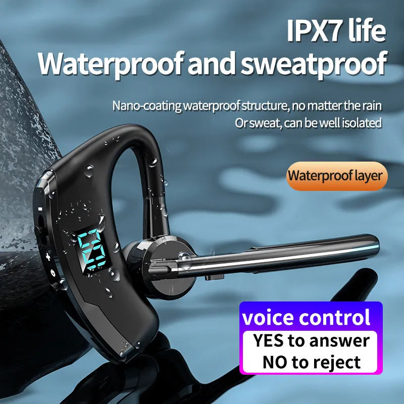 V8S Black voice control single-ear Bluetooth headset with digital display for car use