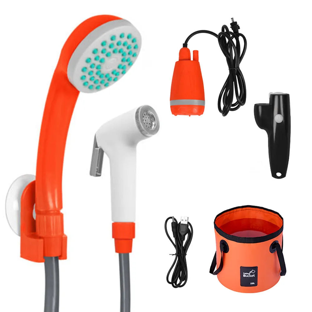 Portable USB wireless vehicle shower with water pipe and cable for outdoor camping use
