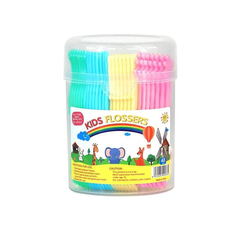 Children's flat floss dental floss sticks in plastic box, 30-50 pieces, one-time use