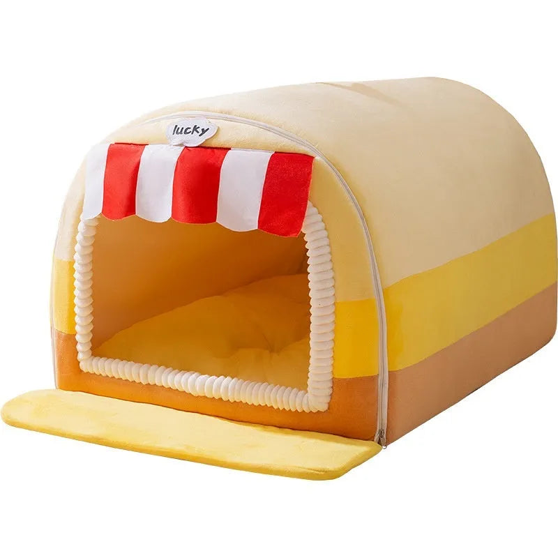 Painted sponge dog bed for large dogs in Lomi Brown colour, shown in L size measuring 50x40x35cm.