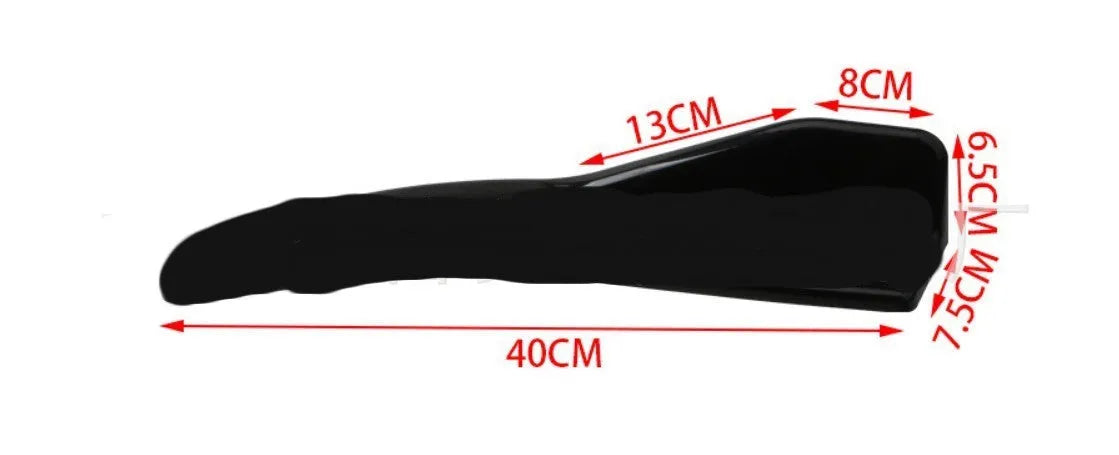 Pair of black ABS plastic car bumper deflector shovels with screw holes, 440mm wide.