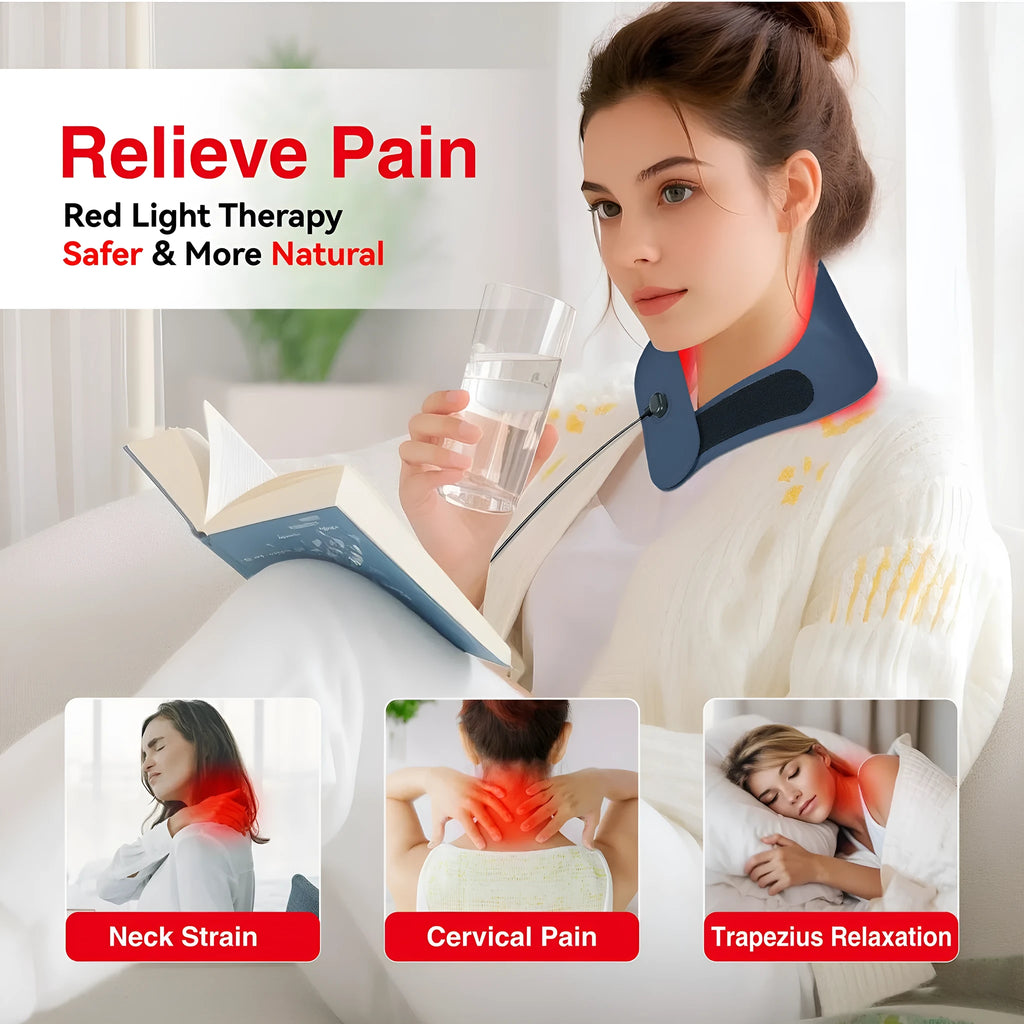 Red light physiotherapy neck mask with Ice Silk Lycra fabric in dark sky blue colour