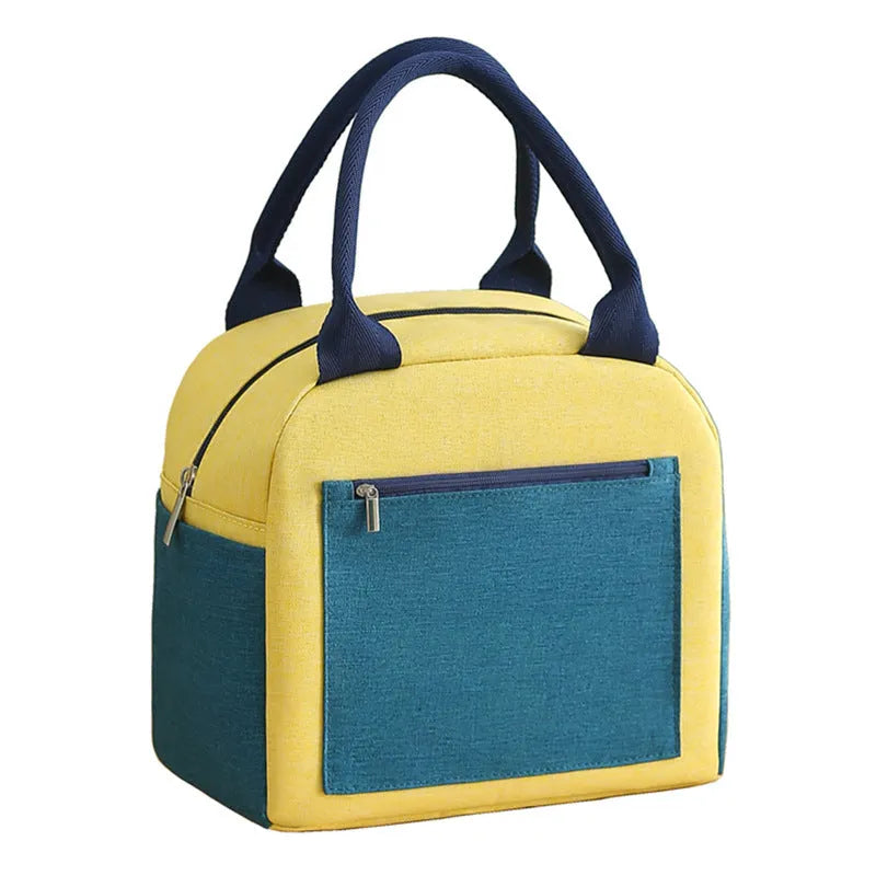 Blue waterproof Oxford cloth lunch bag with aluminium foil insulation.