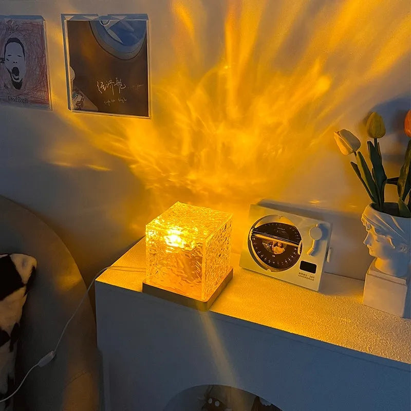 USB LED water ripple night light with rotating crystal projection and remote control