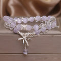 Light purple opal cat's eye crystal double ring bracelet for women with flower design