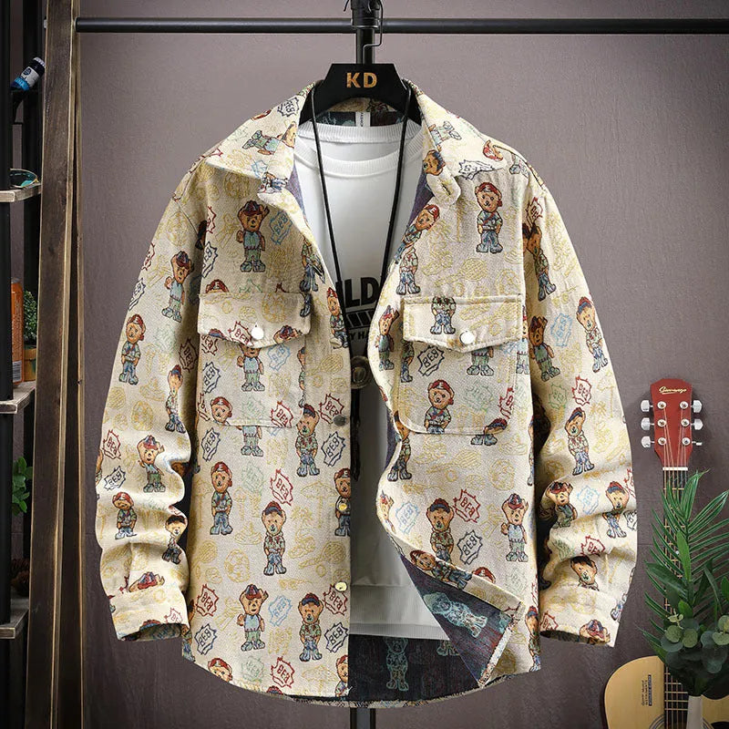Casual long sleeve lapel shirt coat in a straight hem design, shown in a colour like blue or black