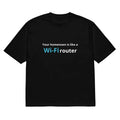Black men's loose-fit short sleeve t-shirt with a large 3D digitally printed cartoon graphic on the front.