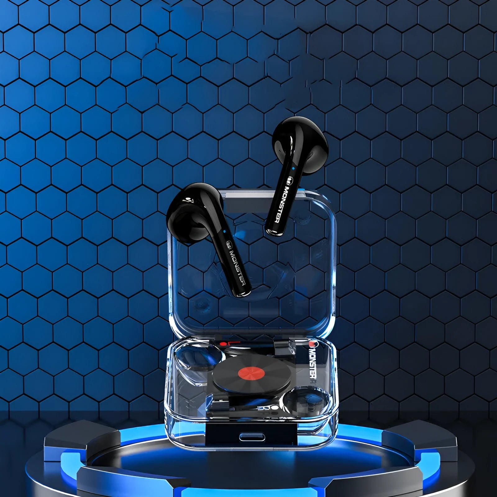 Wireless Bluetooth headset in transparent black colour with earplug design