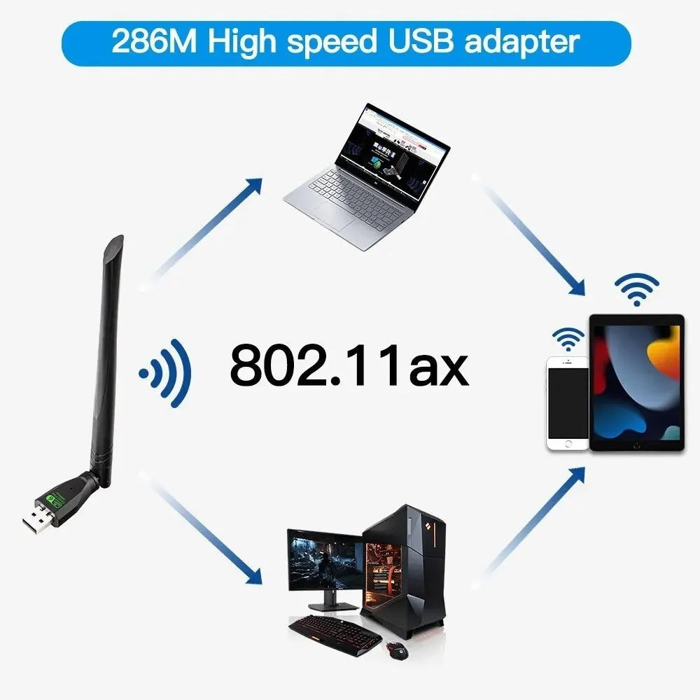 Black USB WiFi6 wireless network card for desktop and laptop computers