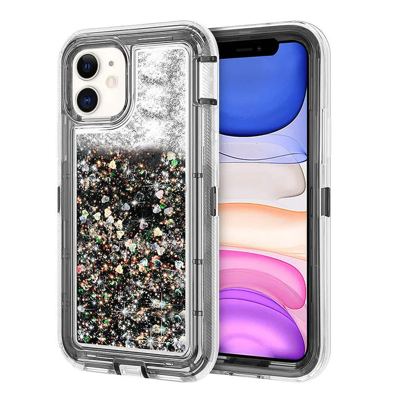 Liquid quicksand three-in-one phone case for iPhone 14 in pink with TPU PC airbag back cover