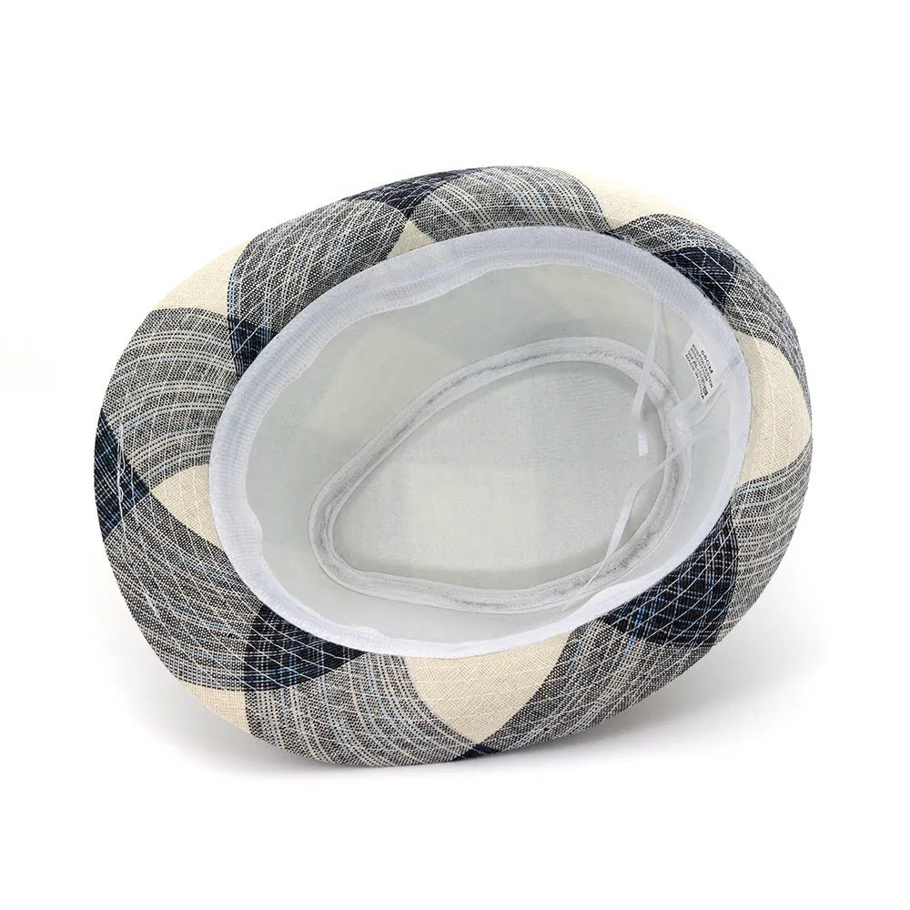 Blue casual straw hat with a 4.5cm brim and bell-shaped crown on a neutral background.