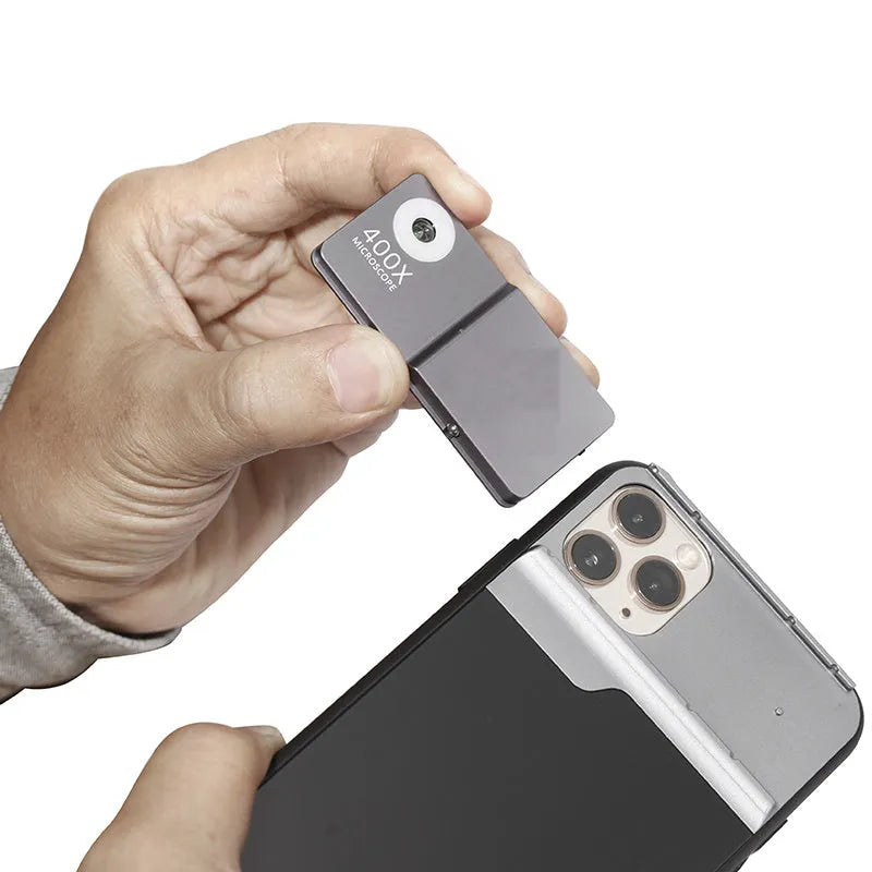 Aluminium alloy and TPU 400X microscope lens with clip-on case for iPhone mobile phones