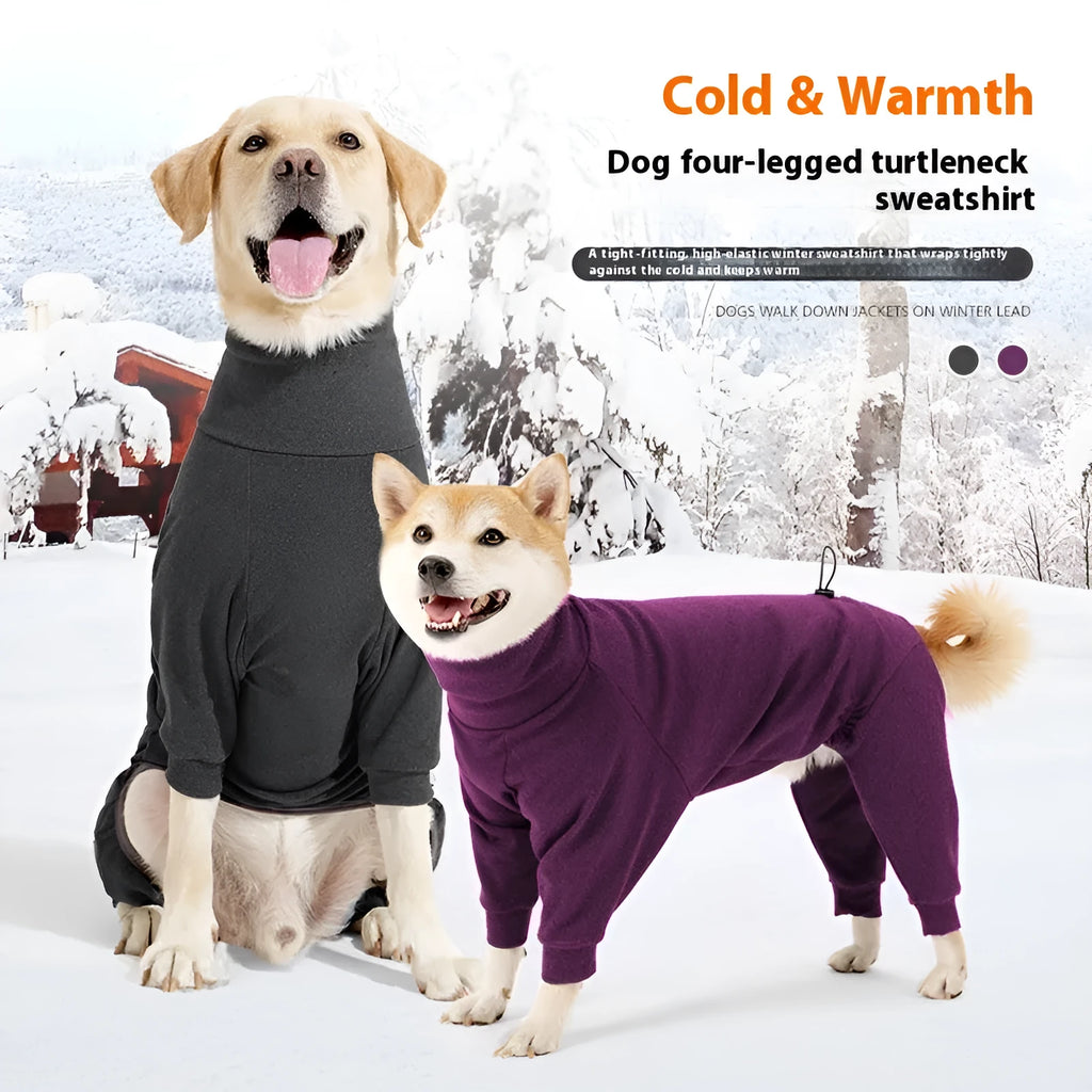 Dark grey polar fleece dog clothes with four-legged design and high collar